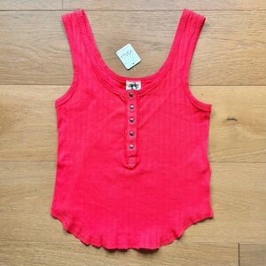 NWT Free People Bryson Henley Boho Tank Top Ribbed Firey Red Womens XS